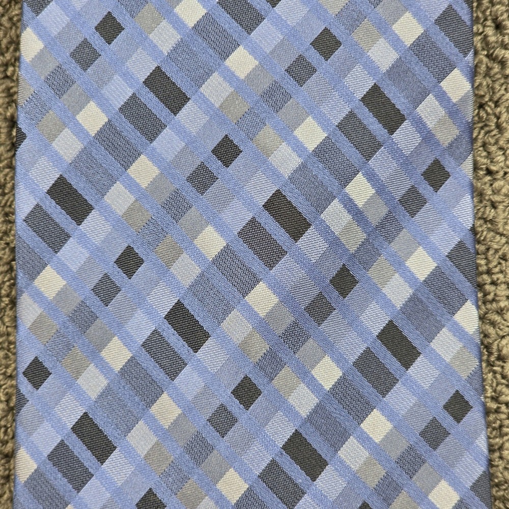 Van Heusen Silk Tie Set Mens Brown Blue Geometric Plaid Stain Resistant OS - Picture 6 of 8